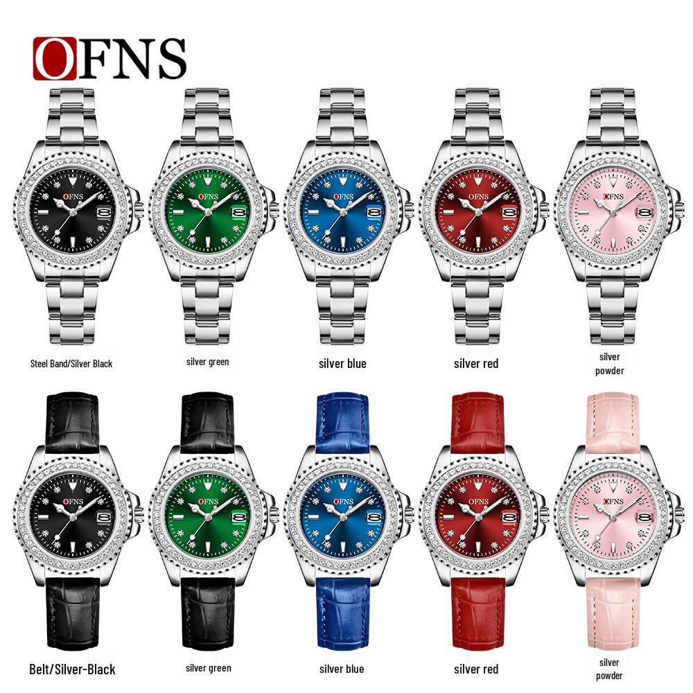 OFNS Women's Casual Luxury Quartz Watch with Calendar and Diamond Accents