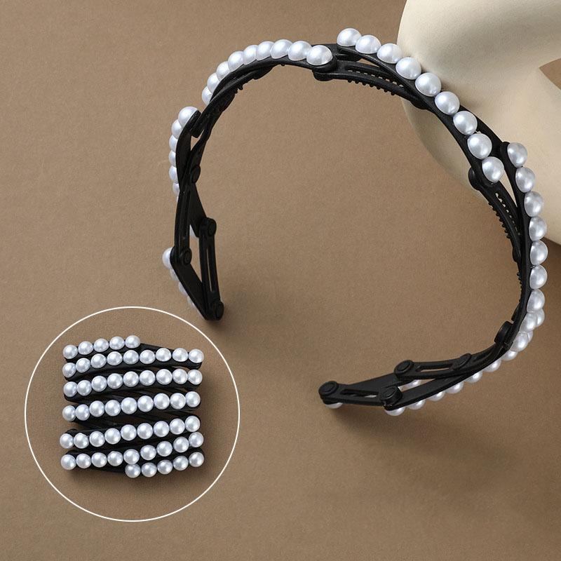 New Foldable and Extendable Pearl Headband Women Travel Portable Storage Face Wash Makeup Non-slip Hair Hoop Hair Accessories