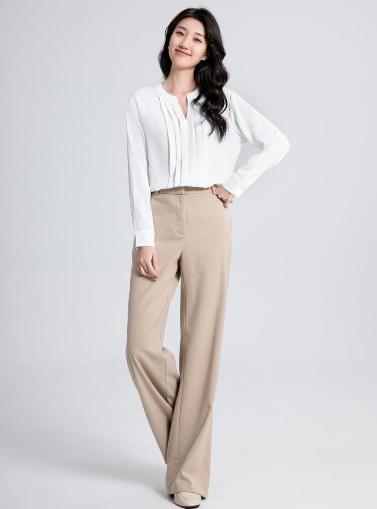 SPRING SEAON Long Sleeve Chiffon Blouse with Tucked Loose Plus Sizes Suitable for Size 3L Women's V-Neck Detail, Fit, Available, Suits, Office,