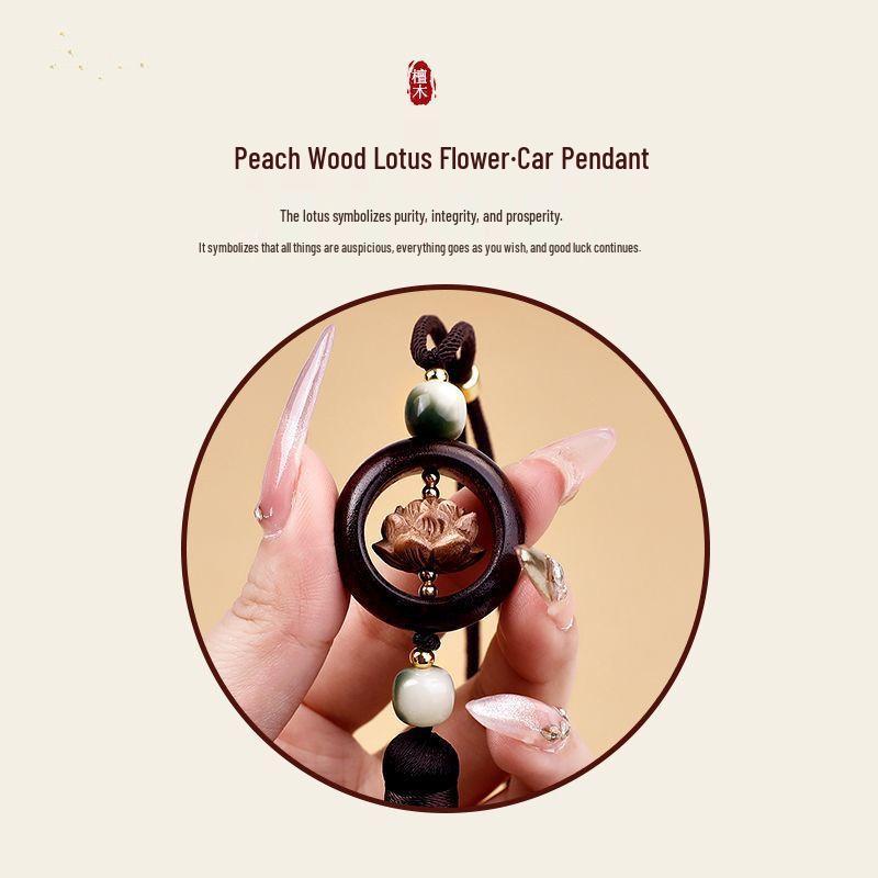 Sandalwood Lotus Car Pendant: Unisex Peace Charm, Chinese Style