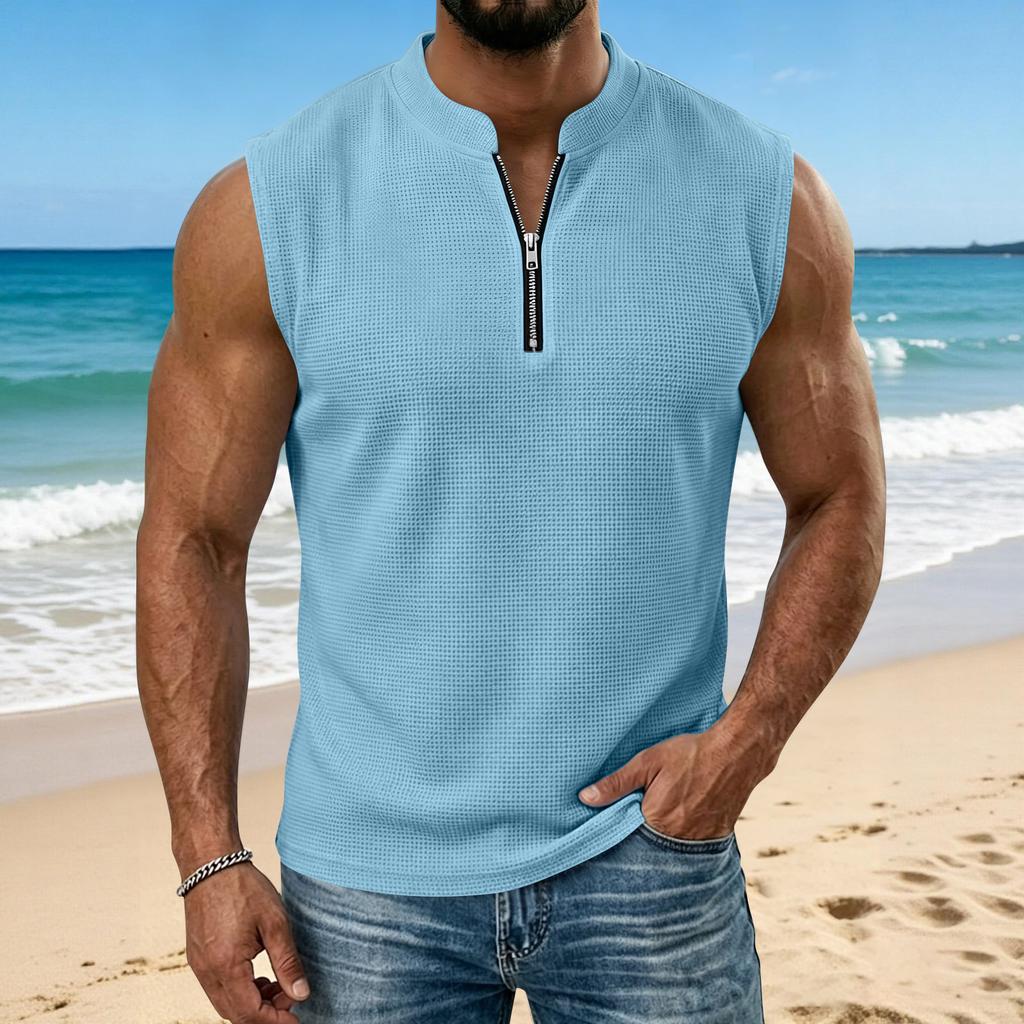 Men's Summer -Weave Vest: Lightweight, Sleeveless, Stand-Up Collar Top