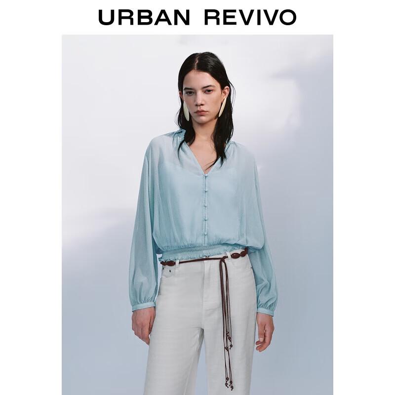 UR 2025 Autumn V-Neck Ruffle Long Sleeve Blouse L