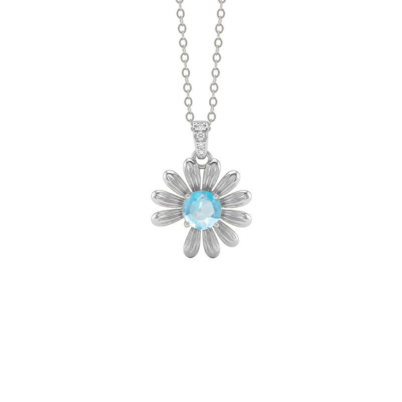 S925 Sterling Silver Necklace Women's Natural Garnet Crystal Stone Olivine Topaz Pastoral Small Daisy Collarbone Chain