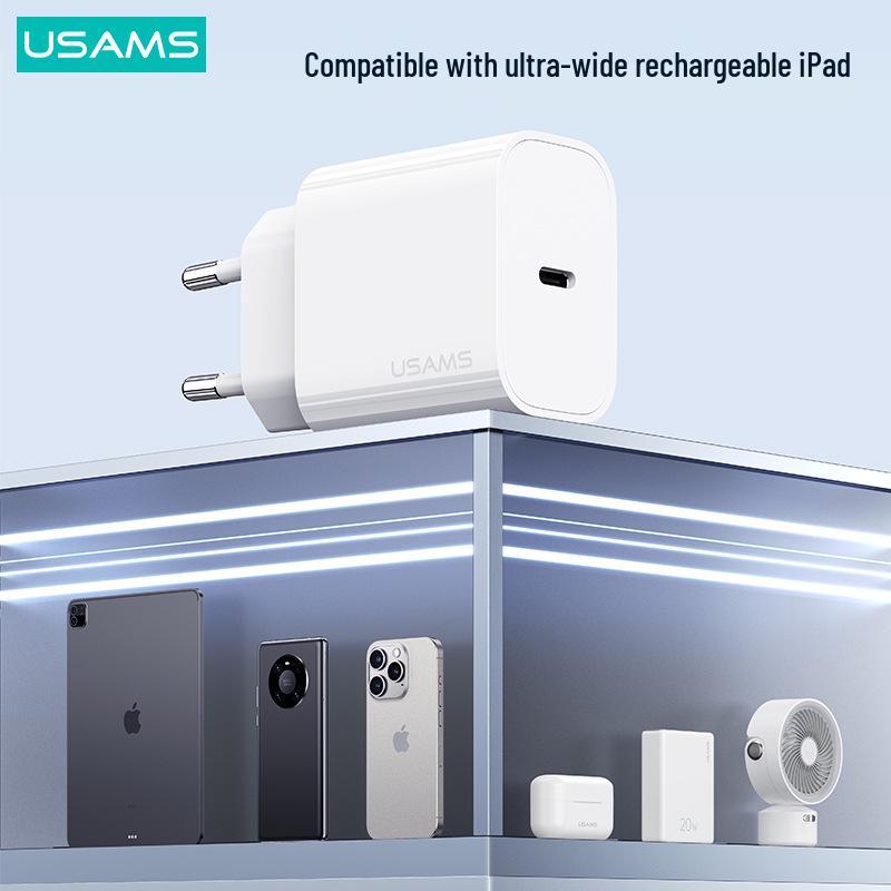USAMS 20W PD Fast Charger Head with PD Cable for Apple 15, 9V/2.2A, European Standard
