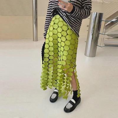 2025 Spring Mid-Waist Long Straight Embroidered Patchwork Skirt for Women