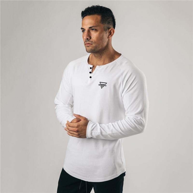 

Тонка чоловіча бавовняна футболка з довгим рукавом і вирізом Henry Neck Fitness Bottoming Slim Top XXL