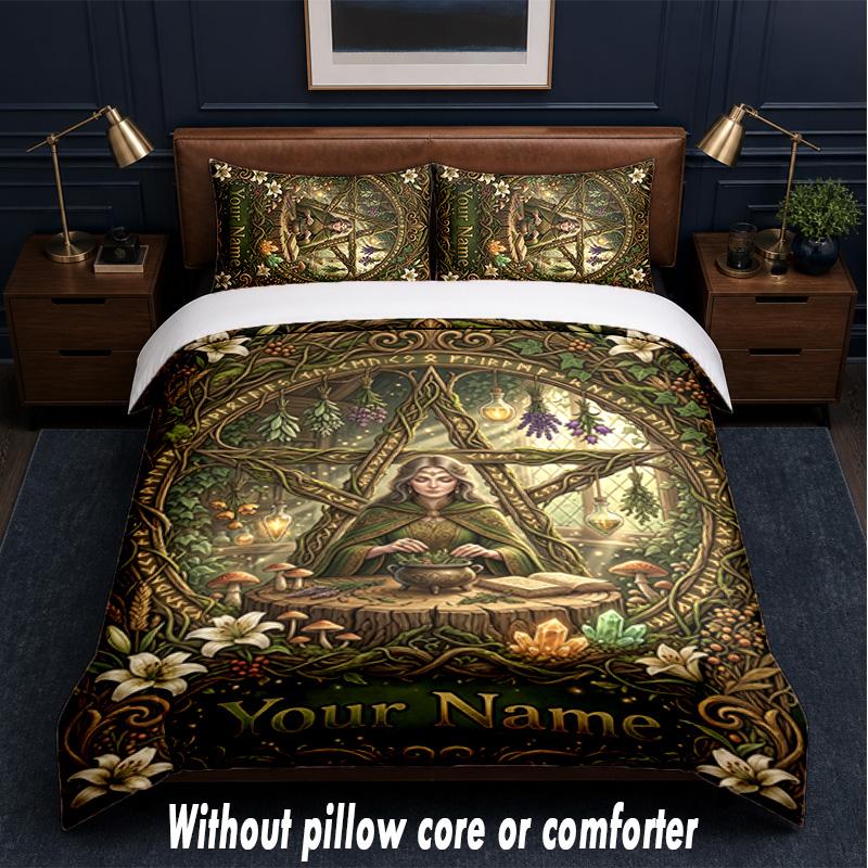 Witchcraft Theme Custom Text Or Name 3Pcs Bedding Set,1 Flat Sheet & 2 Pillowcases Personalized Home Bedding