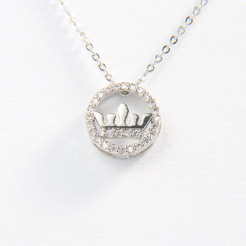 

Korean-Style Rhinestone Pendant Necklace with Versatile Round Crown Design Pendant + Necklace (40+5 cm Extension)