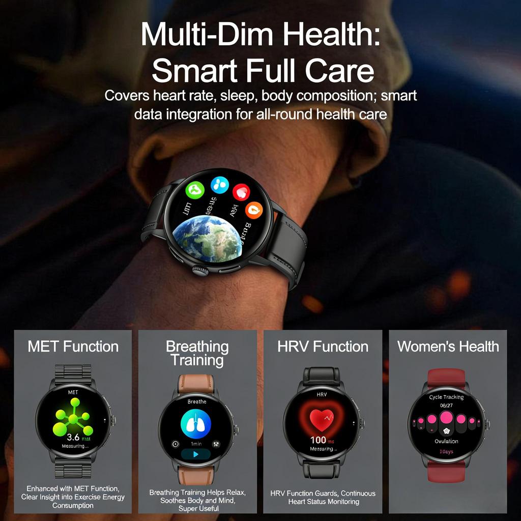 SACOSDING AMOLED Screen Men Smart Watch  Health Monitoring AI Dial AI intelligent Q&A BT Calling Outdoor Sports Fitness Women Smartwatch