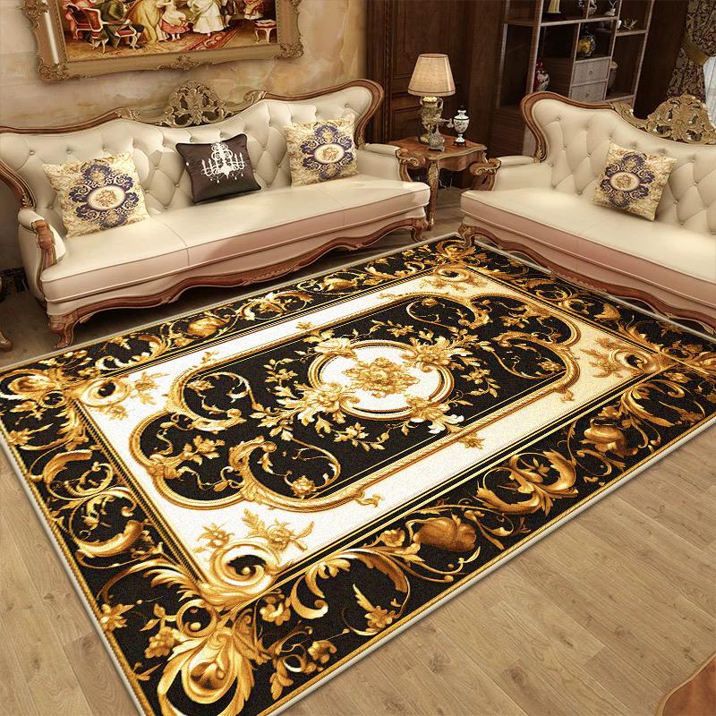 Goldener Luxusteppich für Wohnzimmer Europa Große Fläche Sofa Waschbare Teppiche Dekoration Zuhause Rutschfeste Bodenmatte für Schlafzimmer Bettseite
