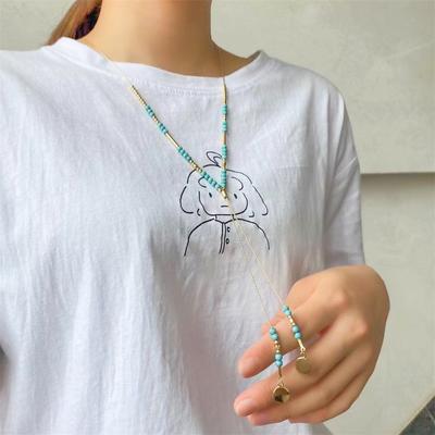 Faux Turquoise Multi Layer Bohemian Handmade Necklace for Women Versatile Beaded Long Chain