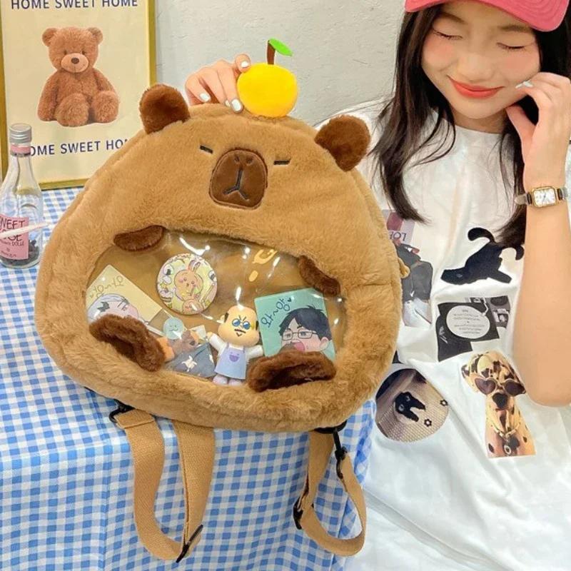 1-4PCS 2025 New Cute Kapybara Dual Purpose Backpack Japanese Ugly Cartoon Dolphin Plush Girl Crossbody Bag Transparent Pain Bag