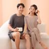 Youth Summer Ice Silk Couple's Pajama Set - Casual Home Wear with a Cooling Effect, Solid Color, Good Drape, for Men and Women.