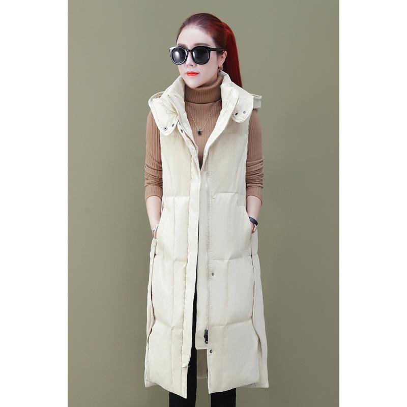 

Длинный пуховый хлопковый жилет выше колена, утолщенный теплый черный тонкий жилет большого размера, холодостойкий осенне-зимний жилет, женское пальто XL белый