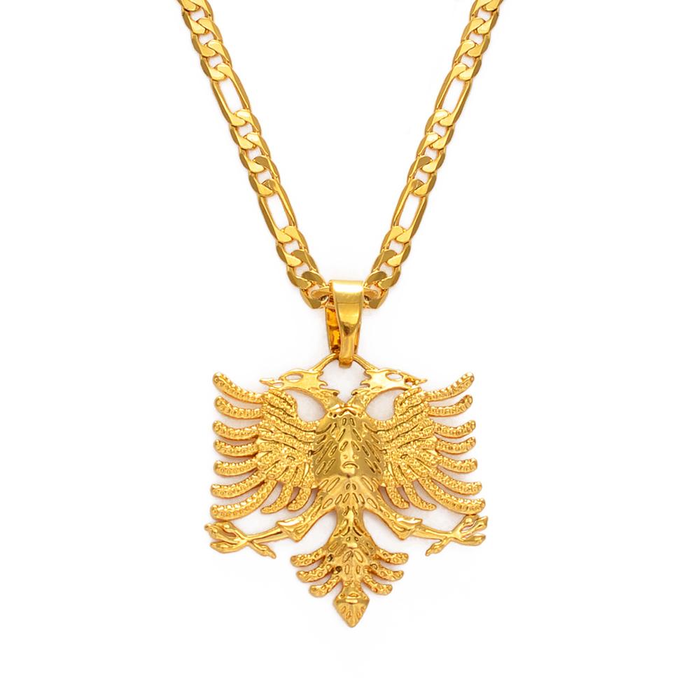 Collane Pendente Aquila Albanese Anniyo per Uomo Donna Colore Argento/Colore Oro Gioielli Albanesi Etnici Kosovo #233406