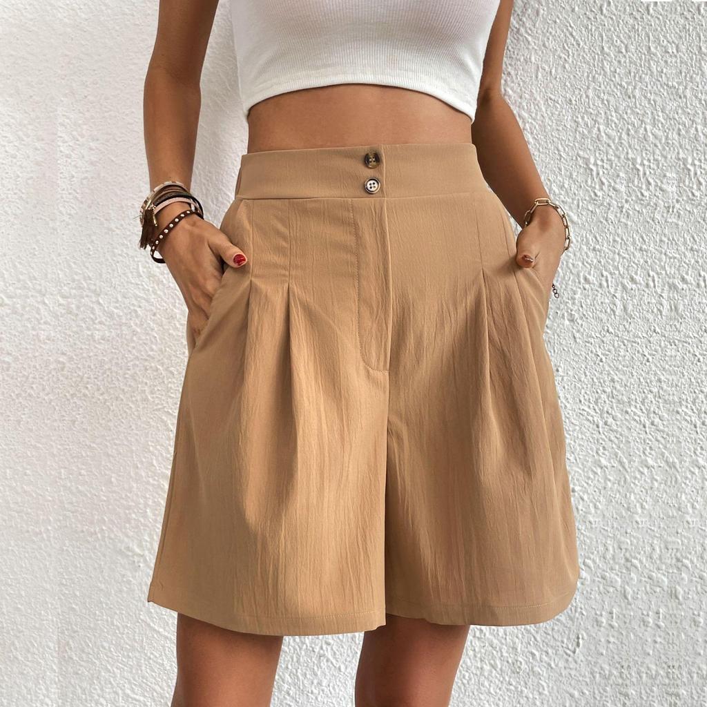 [Shorts mit hoher Taille und einfarbiger Farbe] Shorts mit hoher Taille und einfarbiger Farbe, lässige, lockere Shorts mit weitem Bein für den Sommer, Damenbekleidung