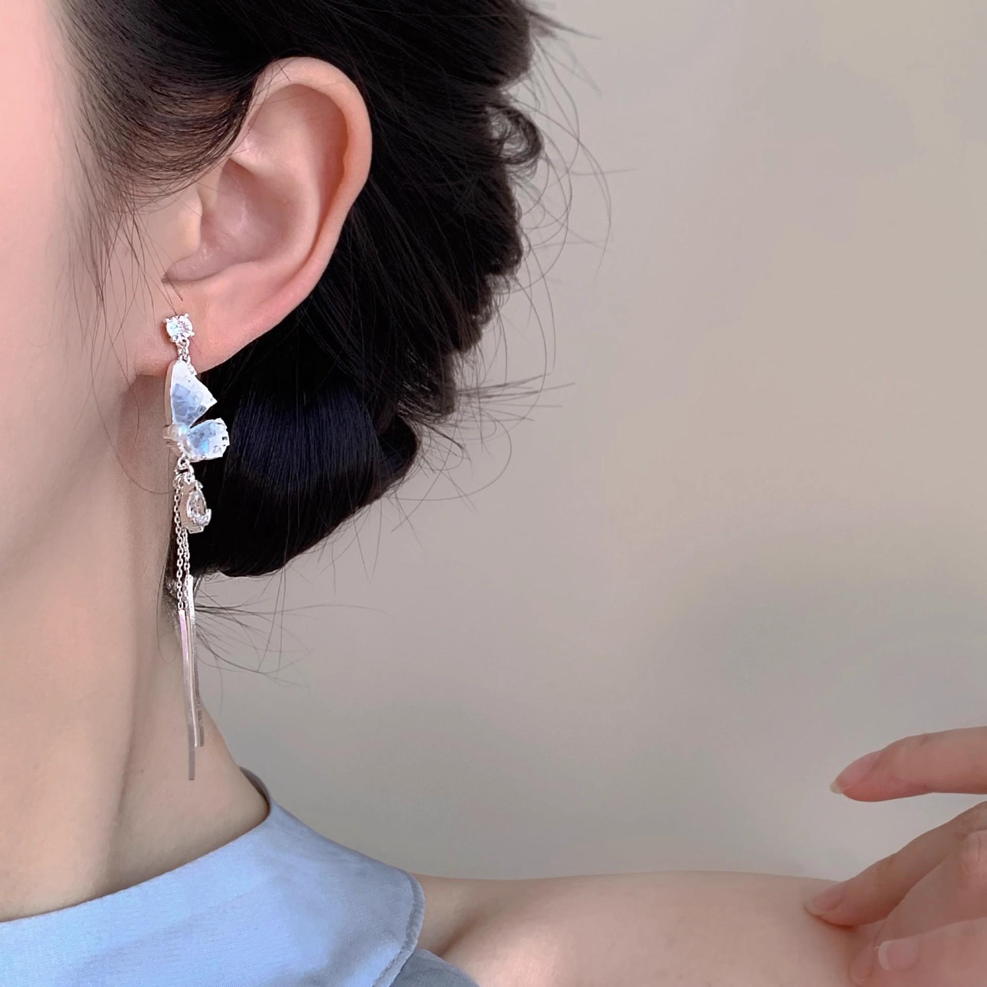 French Fairy Butterfly Tassel Stud Earrings - Elegant, Luxurious  Stylish Long Drop Earrings