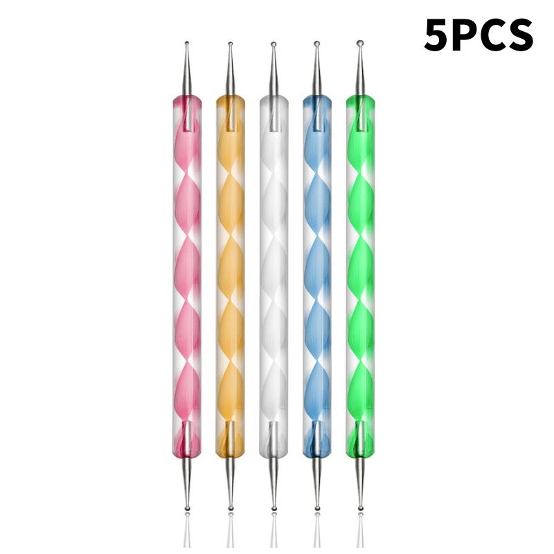 Nail Art Brushes Kit 5Pcs Professional, Double-Head Acrylic Drawing Pen Manicure Design Tool