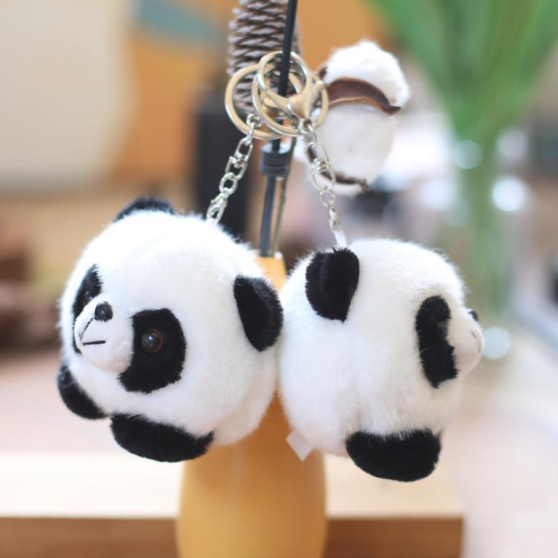 Charming Plush Panda Head Keychain Fluffy And Soft Bag Decoration Toy