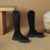 Krazing Pot Flock Autumn Winter Shoes Thick Med Heels Flat Platform Size 43 Modern Boots Stretch Knee Boots