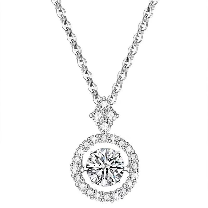S925 Silver Moissanite Necklace Women's Round Light-Chasing Simple Smart Pendant