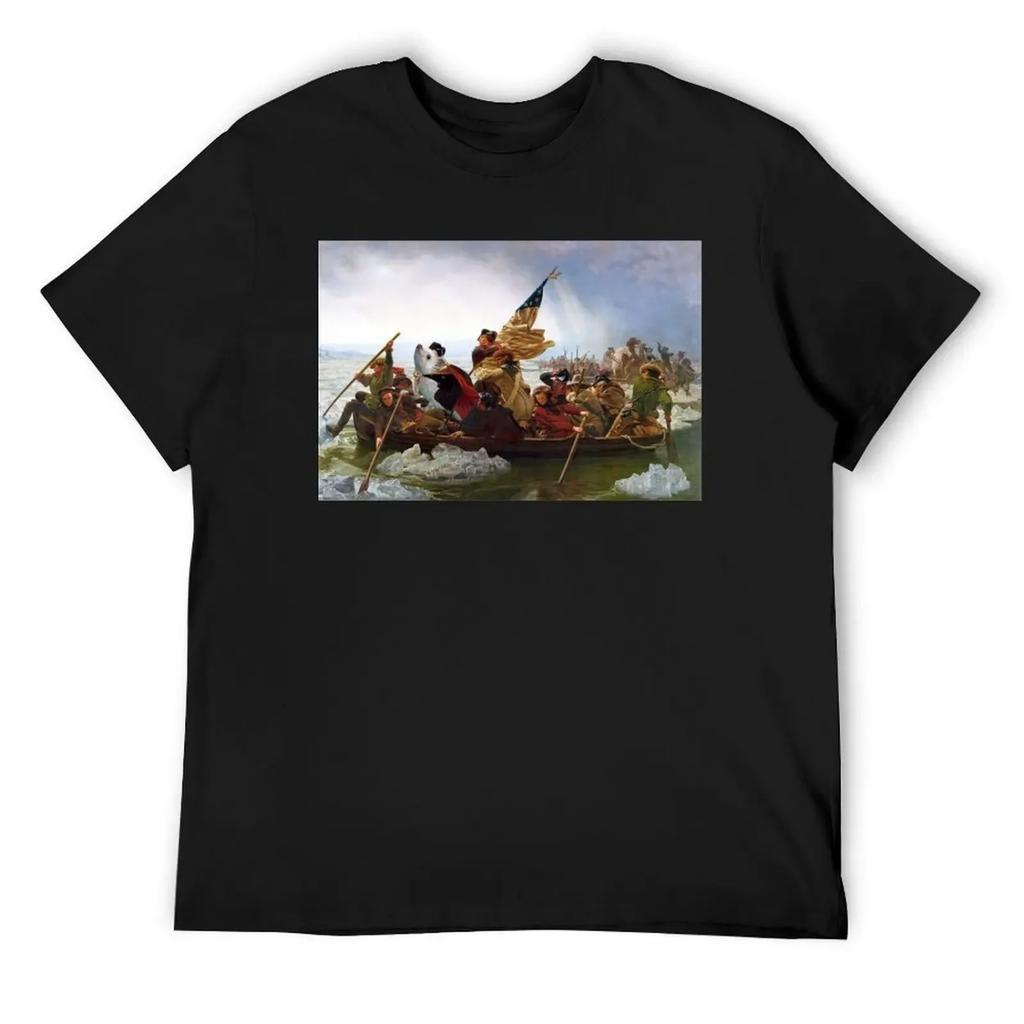 Hedgehog Crossing the Delaware T-Shirt Anime Stuff Shirts Graphic Tee Anime Clothes Sports Fans Men T Shirt