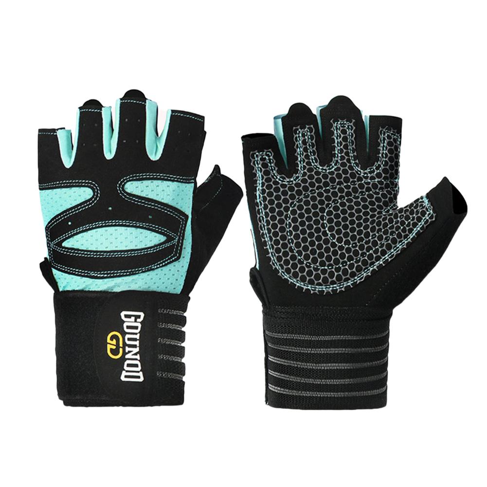 

1 пара перчаток для гантелей для мужчин и женщин, для тяжелой атлетики, кроссфита, бодибилдинга, тренировок, спорта, тренажерного зала, нескользящие, с защитой запястья S синий