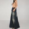 Women's Washed Fishtail Denim Skirt: Distressed High-Waist, Split Design, Raw Edge, Slimming, Long Skirt (2026 New).