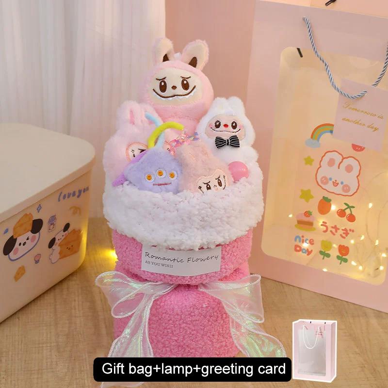 

1 Bunch with Light strings Cute Child Birthday Creative Valentine s Day Gift Cartoon Greeting Card Doll Bouquets Girlfriend розовый