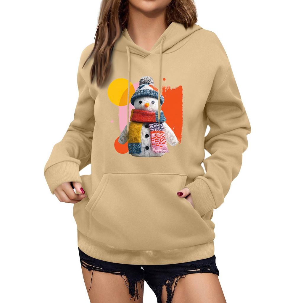 Women's Winter Christmas Printed Pullover Hooded Sweatshirt Fleece Long Sleeve Sweatshirt