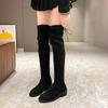 Fashion Women's Over Knee Elastic Boots 2025 Flat Bottom Velvet Long Tube Boots High Tube Round Toe Pure Color Simple Style Adult Shoes