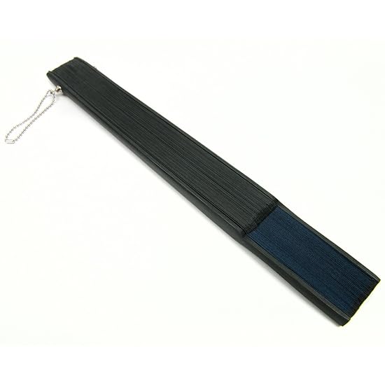 [KYOETSU] Folding Fan, Pure Silk, Solid Color, Black Ribs, 2-Piece Set (Fan, Fan Case), Men's (Black