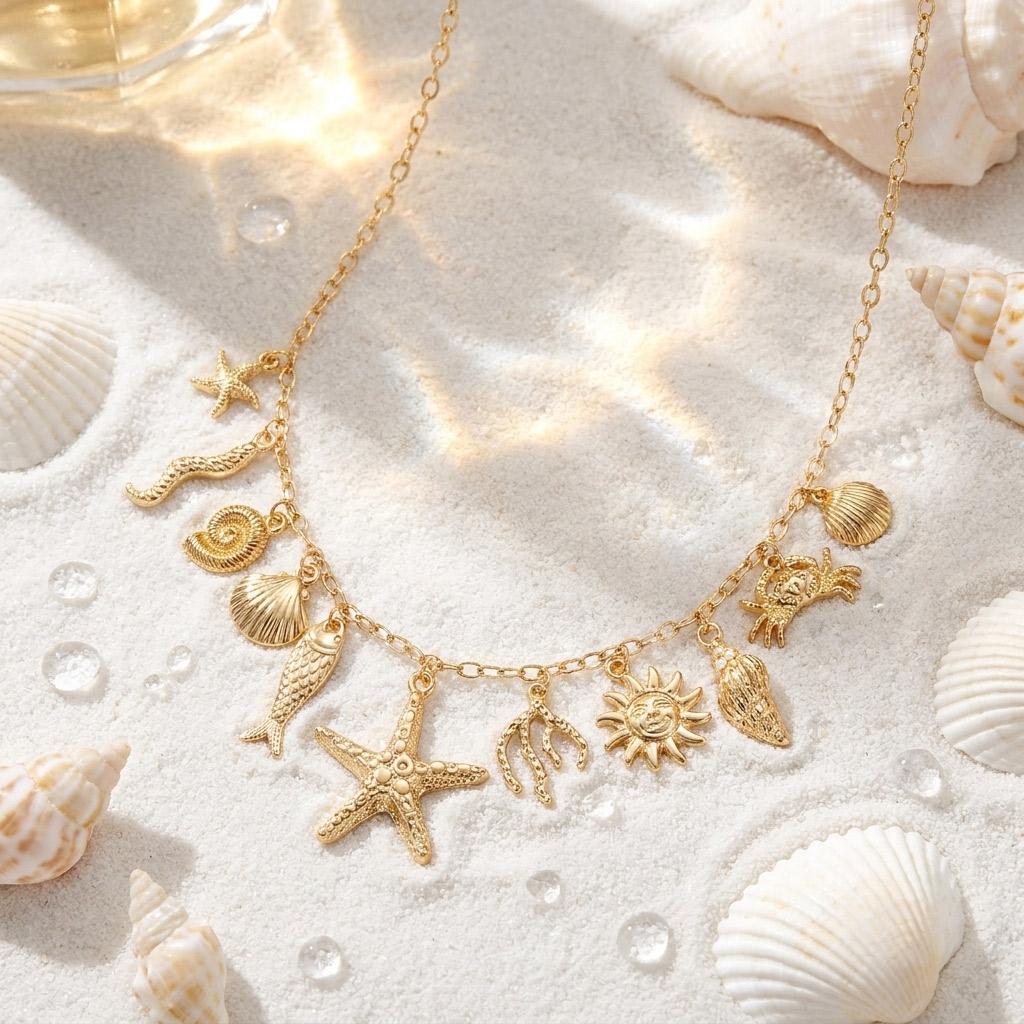 Bohemian Shell Starfish Scallopes Pendant Necklace For Women Ocean Series Seahorse Fish Coral Choker Beach Vacation Jewelry