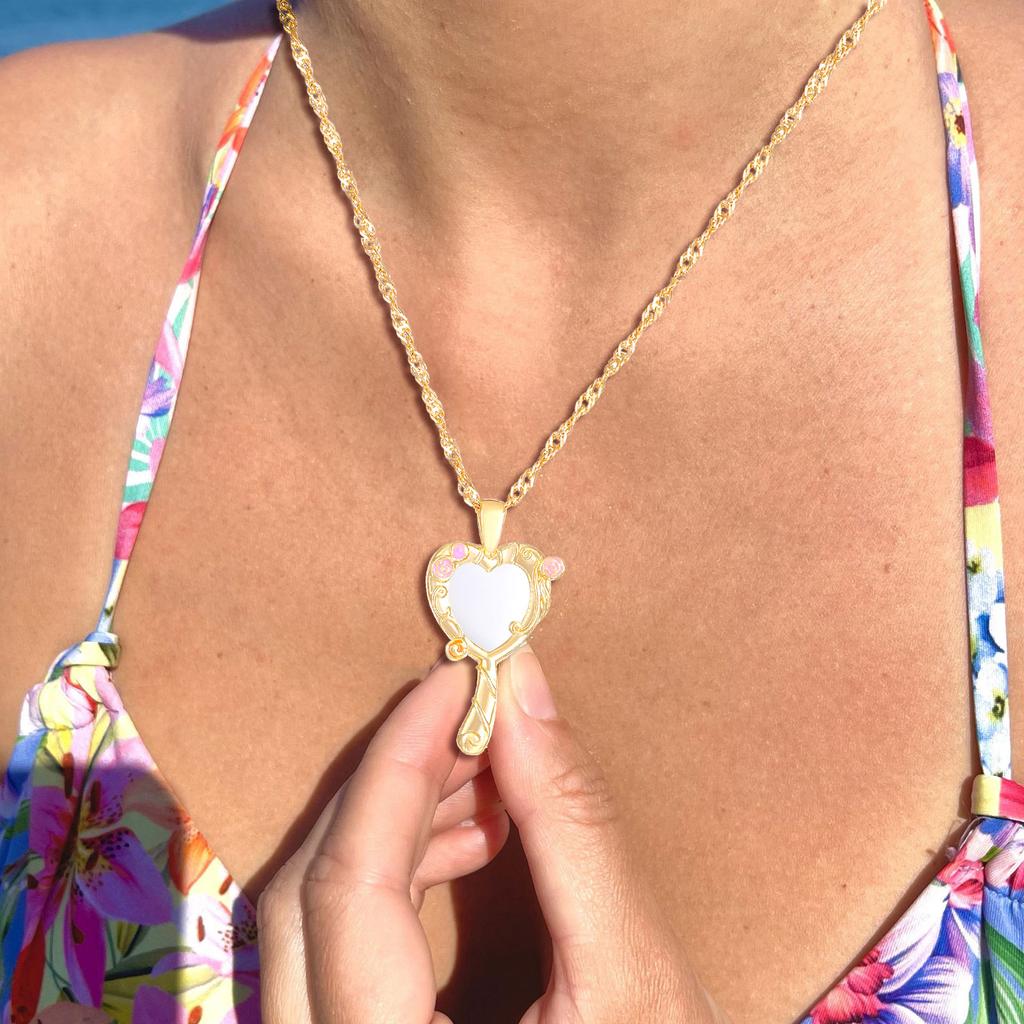 Magic Mirror Necklace for Women Girls Fashion Wedding Party Jewelry Accessories Gold Silver Plated Princess Necklaces