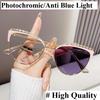 Photochromic Glasses Anti Blue Light Minimalist Style Flat Glasses Ultra Light Eyeglass Frame Metal Spring Eyeglass Legs