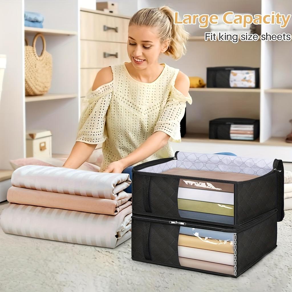 Clothes Storage Bags Foldable Blanket Storage Bag with Transparent Window and Handle Underbed Quilt Bag for Home Clothes Quilts