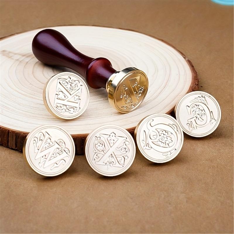 Sealing Wax Stamp Coppers Seals + 1Piece Wood Handle,Vintage Wax Seal Stamp Set for Envelops,Cards,Gift Wrappings