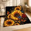 Sunflower Butterfly Bouquet Coral Fleece Blanket Floral Decor