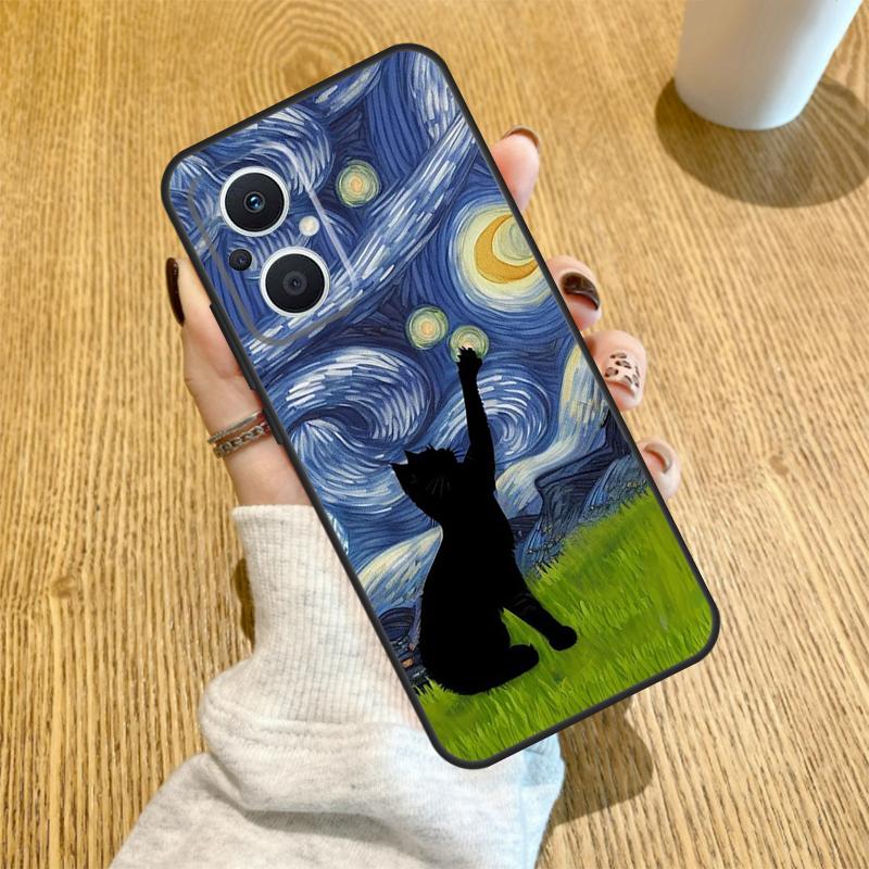 Cat Van Gogh's The Starry Night Case For OPPO Find X6 X5 X3 X2 Pro Lite Neo Reno 7 3 4 5 6 8 Lite 8T 2Z 4Z 5Z Cover Coque