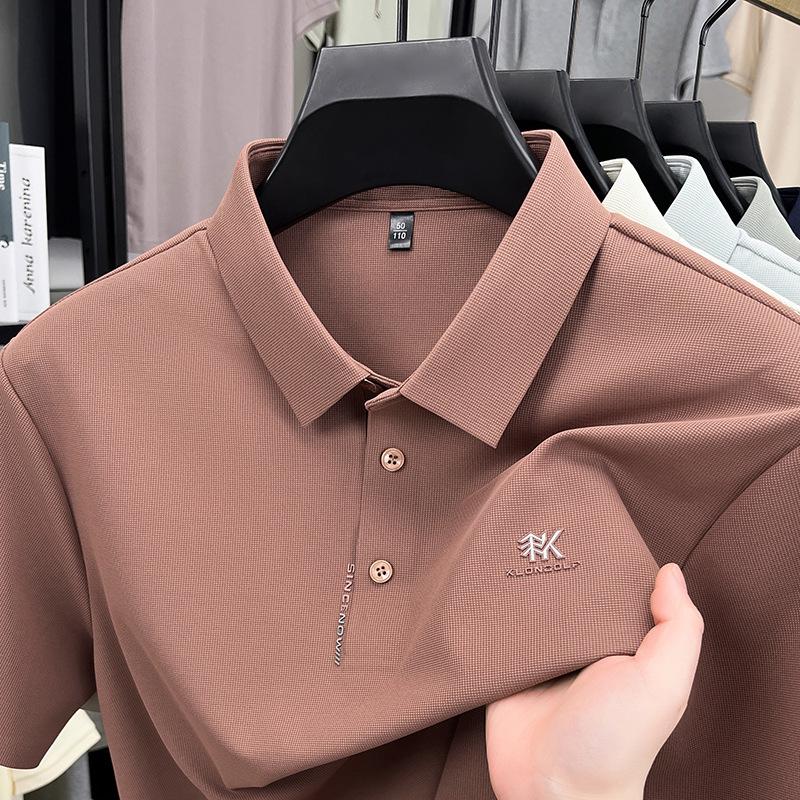 Ice Silk Seamless Short-Sleeved Polo Shirt Men'S Business Casual Breathable Lapel T-Shirt Top