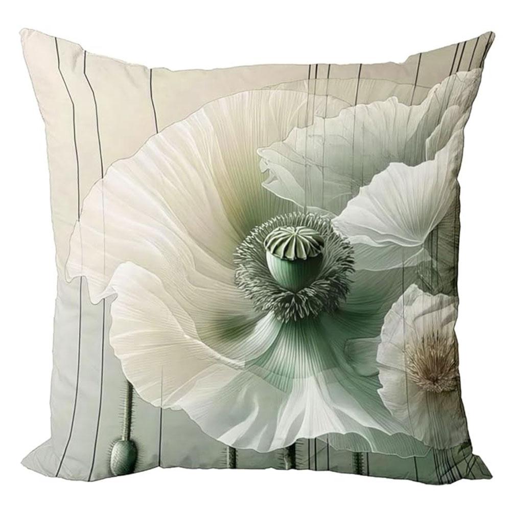 Light Green Poppy Elegant Style Pillowcasebedroom Living Room Sofa Home Decor Polyester Cushion Cover With Zipper