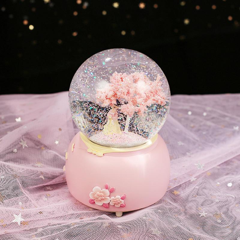 Girl Ancient Hanfu Crystal Ball Luminous Snow Music Box Night Light Aaa Battery
