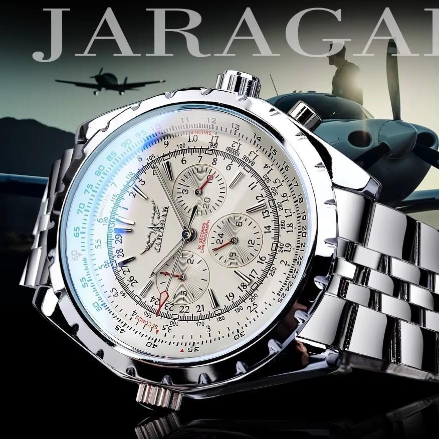 JARAGAR 212 Men New Automatic Mechanical Watch Fashion Business Leisure Multifunctional Stainless Steel Wristwatch for Male Gift