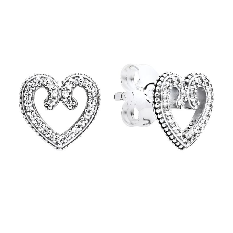 Pandora Hollow Heart Inlaid Silver Earrings Women earrings 297099CZ Box