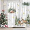 Christmas Shower Curtains Merry Xmas Green Christmas Tree Winter White Snow Gold Stars Red Scarf Bathroom Shower Curtain Xmas