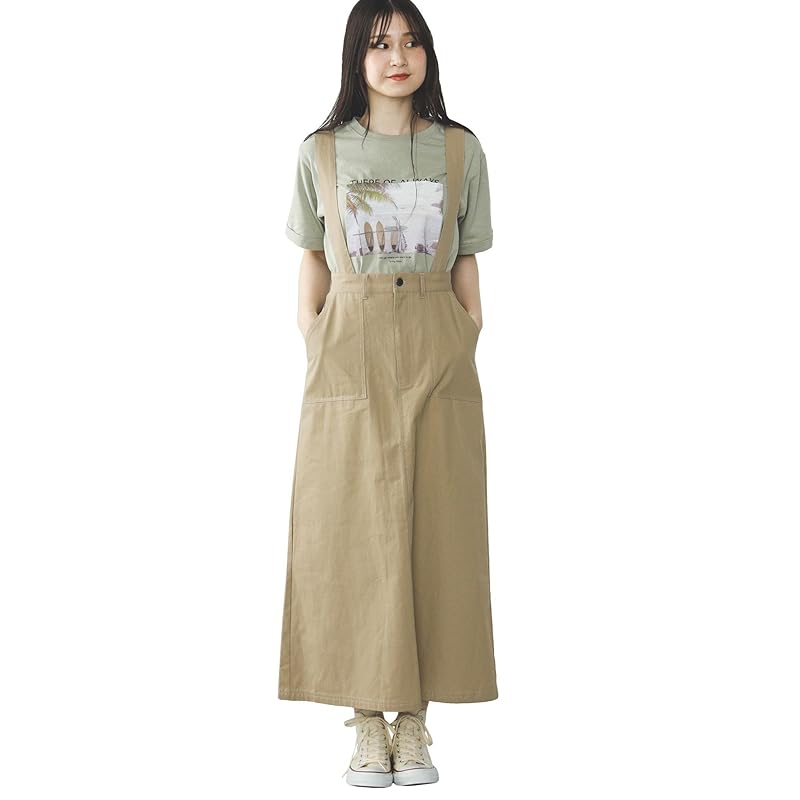 

[Beams Heart] skirt with suspenders flared skirt ladies BEIGE FREE