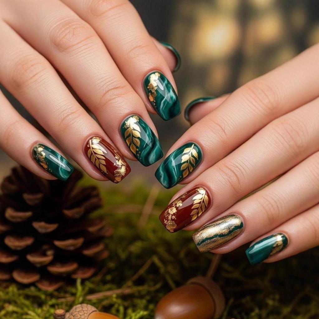 Retro Gilded Marbled Gold Leaf Nail Art Stickers - Fake Wearable Nails