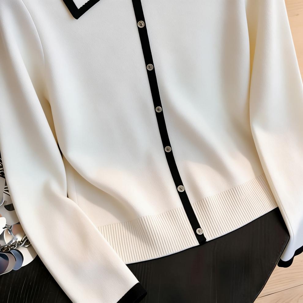 2026 Women's Color Block Long Sleeve Lapel Sweater - Fresh Spring/Autumn Knitwear
