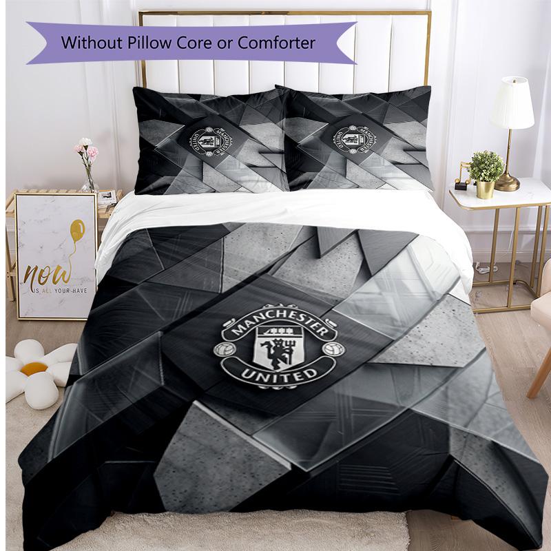 Σετ Κλινοσκεπασμάτων 3 Τεμαχίων με Σχέδιο Manchester United Μαλακό Φιλικό προς το Δέρμα Πλενόμενο Σετ Καλύμματος Παπλώματος & Μαξιλαροθηκών Όλες τις Εποχές Υπνοδωμάτιο