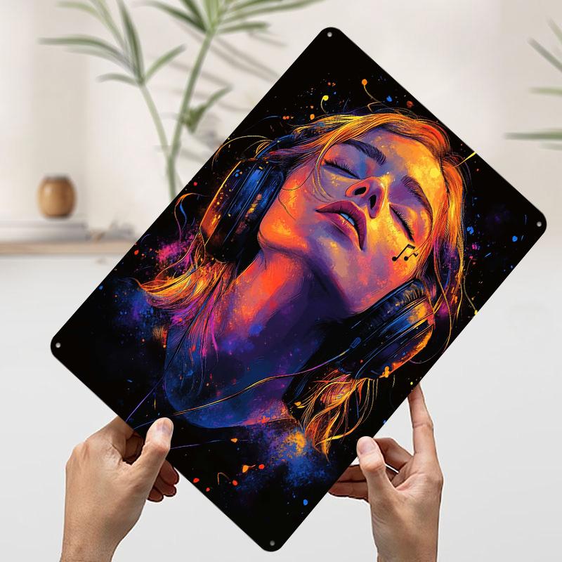 

Woman Listening to Music Metal Poster Customized Wall Art Retro Vintage Tinplate Signs for Office Decoration Room Home Decor 7.9x11.8In(20x30cm)